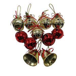 Jingle Bell Christmas Tree Holiday Ornaments Present Accents Set of 11